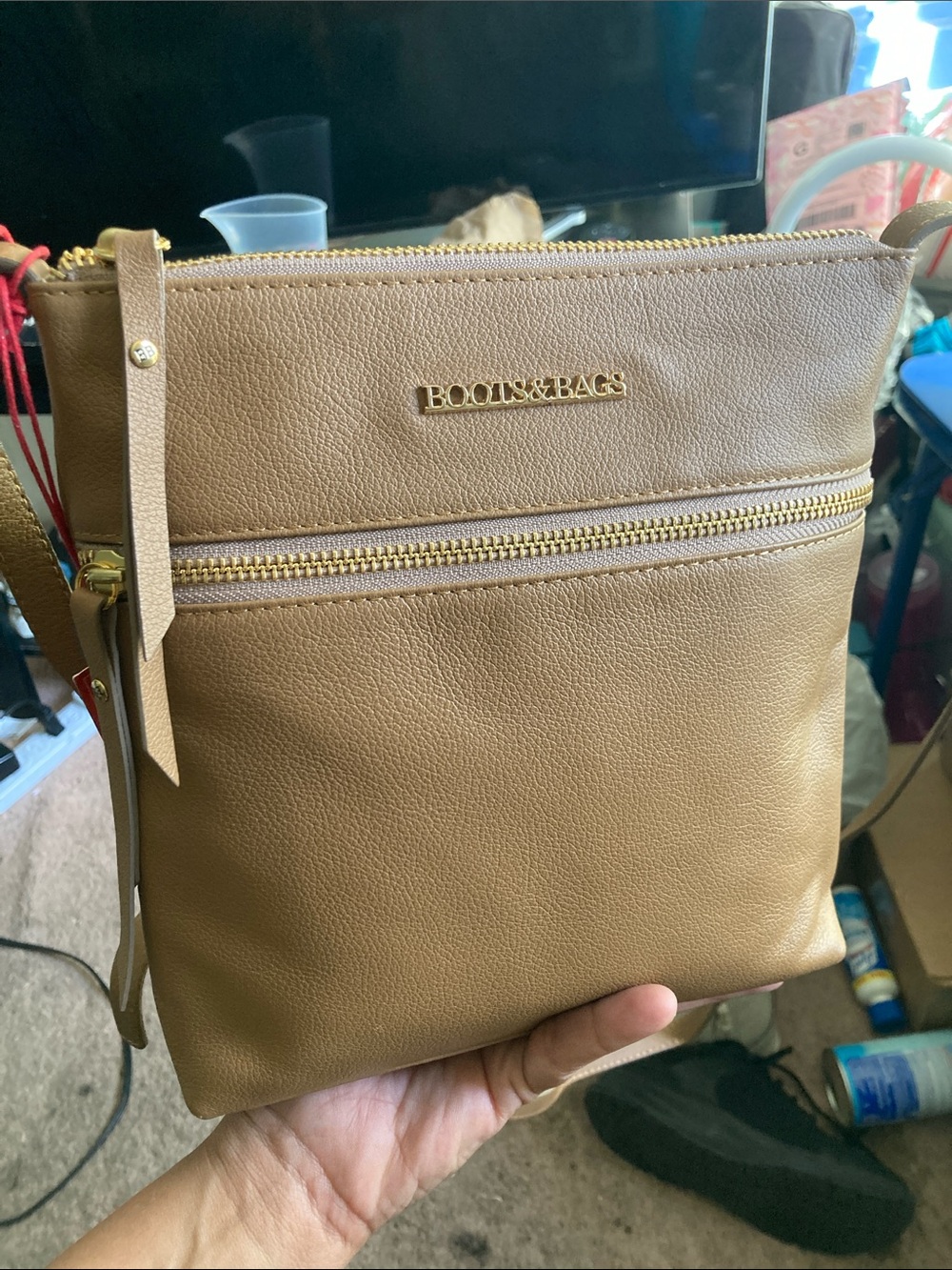 Tan Crossbody with Front Zip Pocket